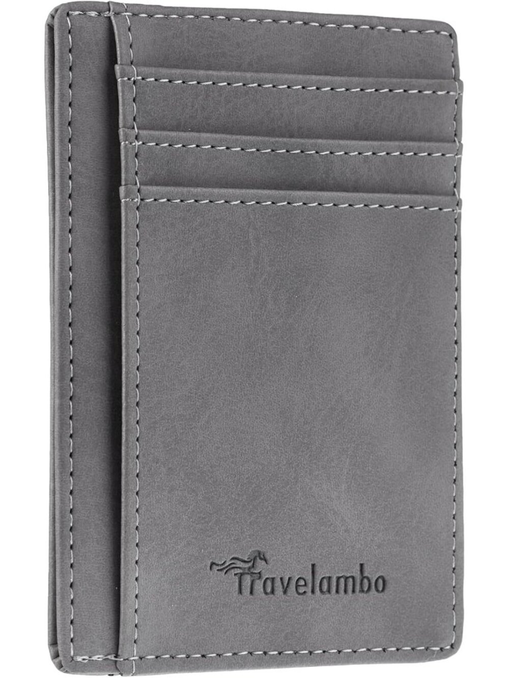 Men CH Grey Light Minimalist Leather RFID Blocking Size Front Pocket Slim Wallet